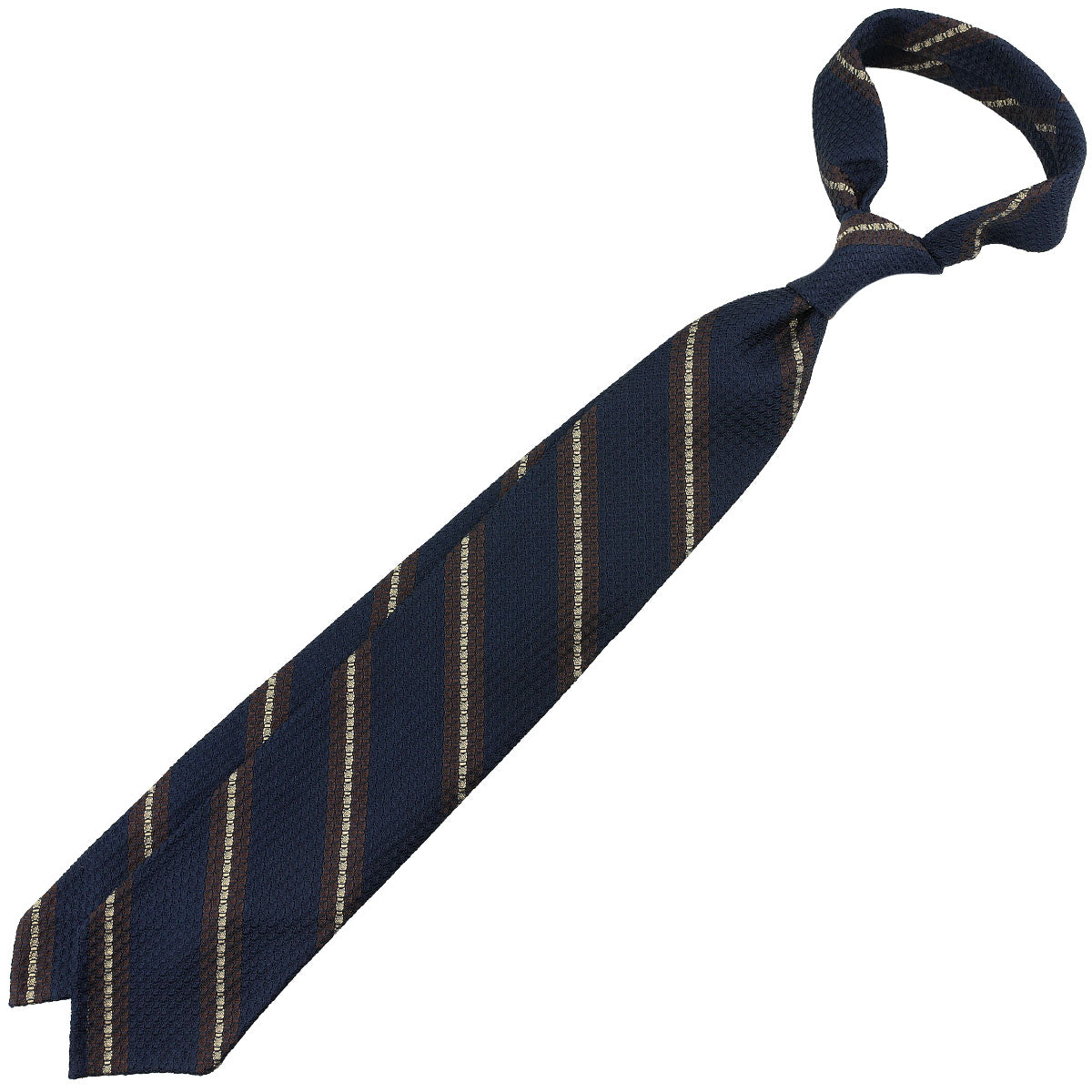 Striped Grossa Grenadine Silk Tie - Navy / Brown / Cream