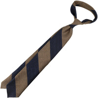 Block Stripe Silk / Wool / Cotton Tie - Navy / Beige