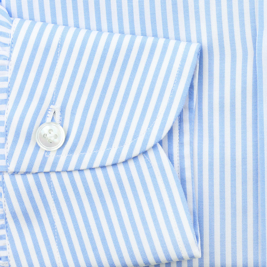 Poplin Semi Spread Shirt - White / Sky Blue - Pencil Stripe