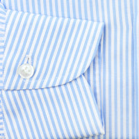 Poplin Semi Spread Shirt - White / Sky Blue - Pencil Stripe