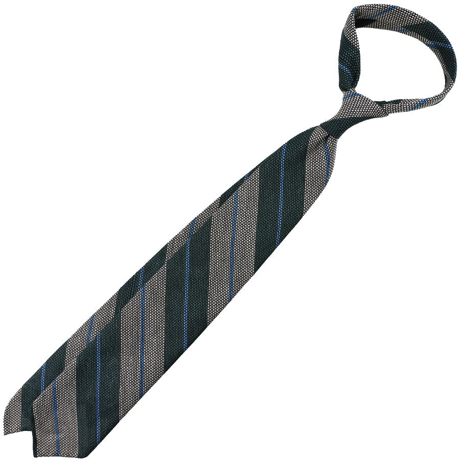 Striped Fina Grenadine Silk / Linen Tie - Forest / Grey