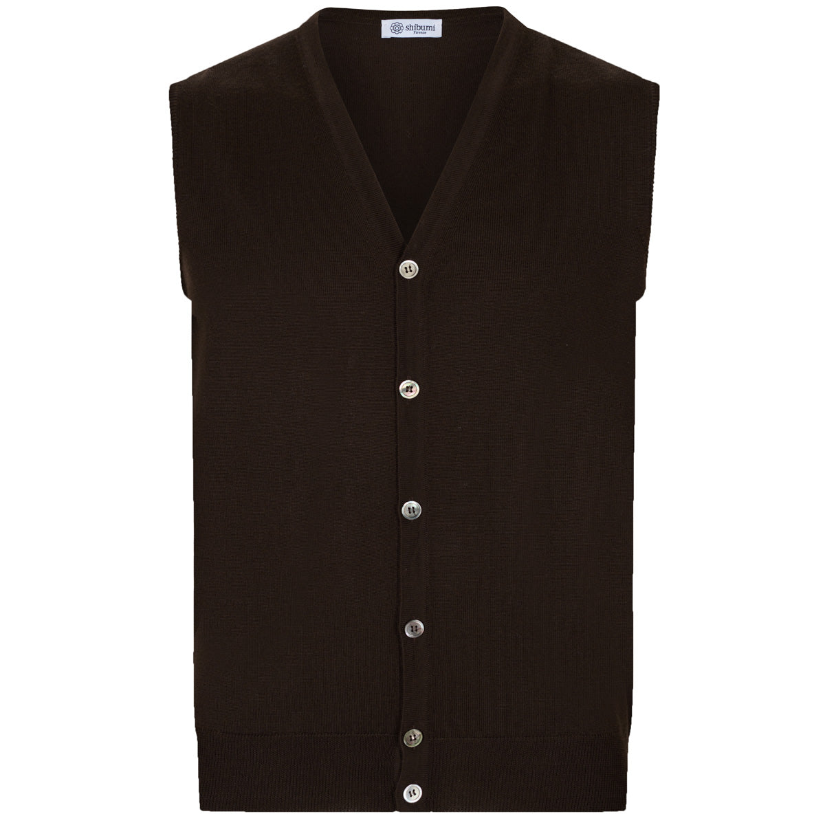 Merino Wool Sleeveless Cardigan - Chocolate