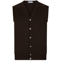 Merino Wool Sleeveless Cardigan - Chocolate