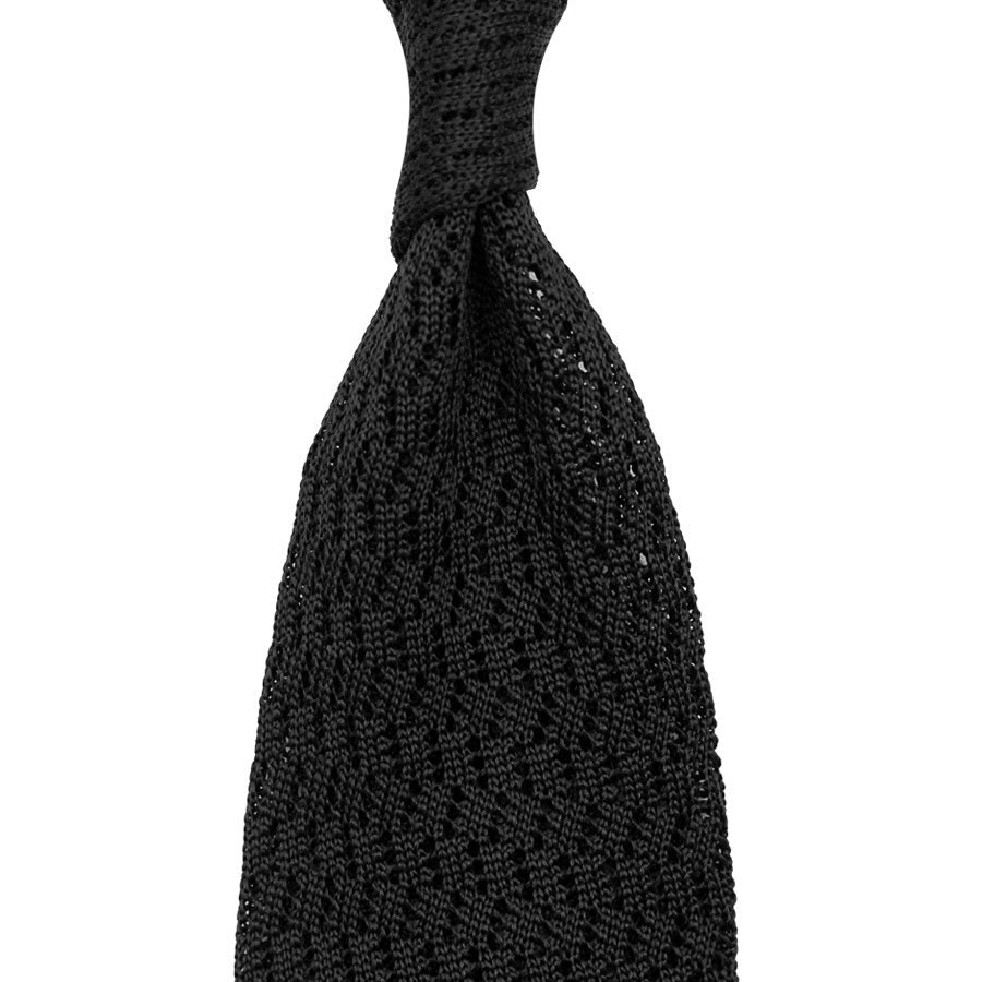 Zigzag Silk Knit Tie - Black