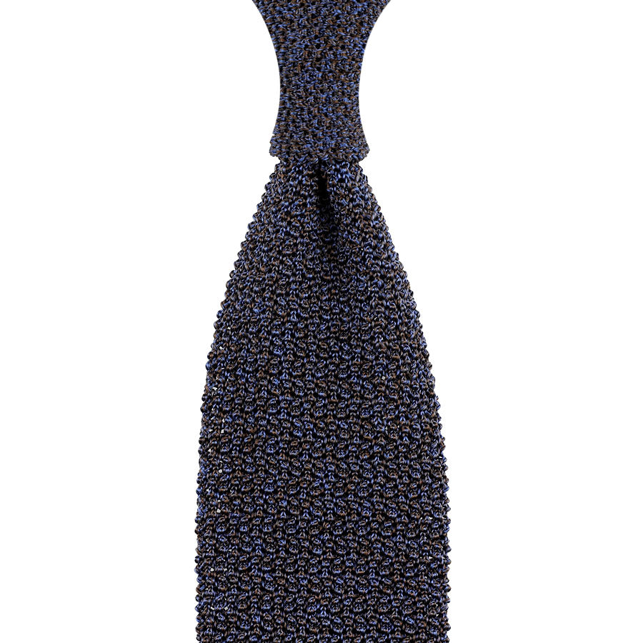 Crunchy Silk Knit Tie - Blue / Brown Mottled