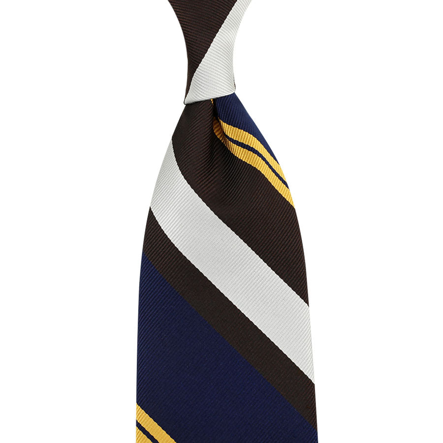 Japanese Repp Stripe Silk Tie - Navy / Brown / Ivory / Yellow