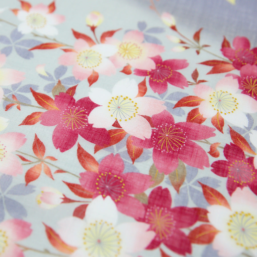 Kimono Motif Cotton Handkerchief - Grey