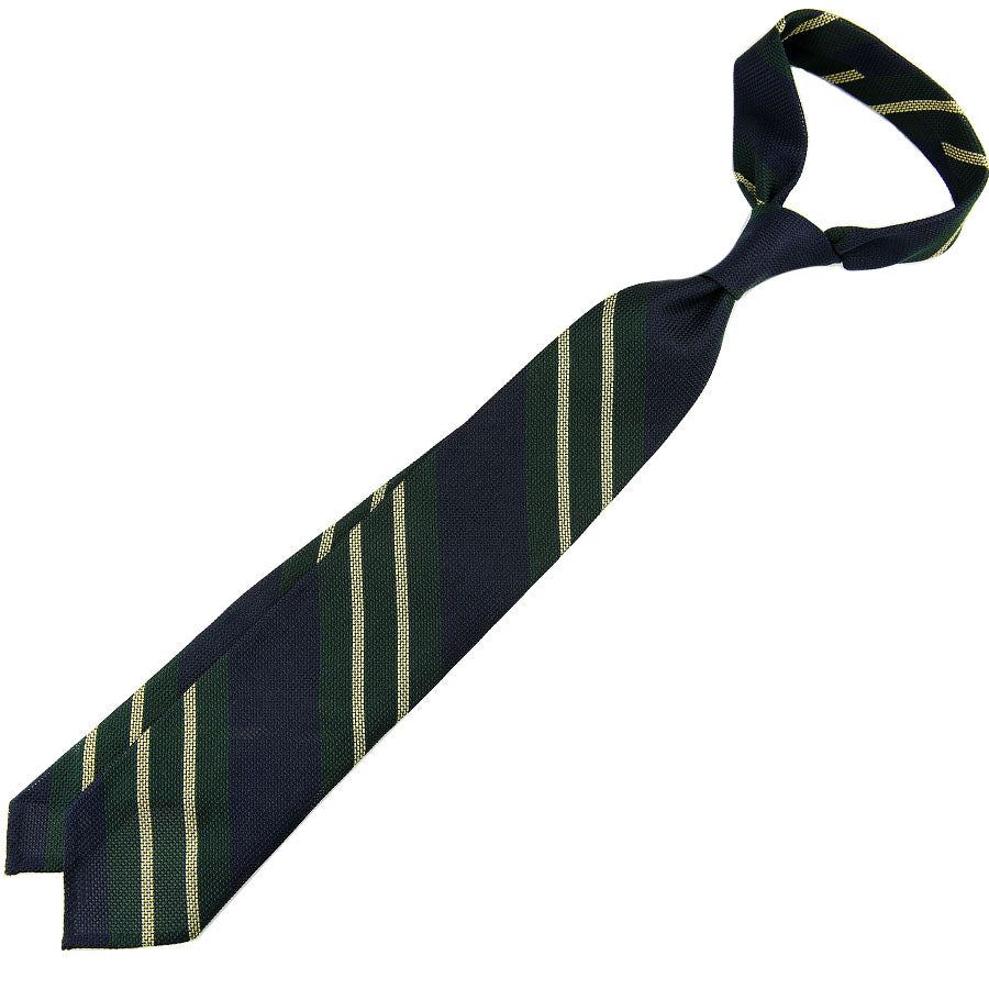 Striped Grenadine / Garza Piccola Silk Tie - Navy / Forest / Cream