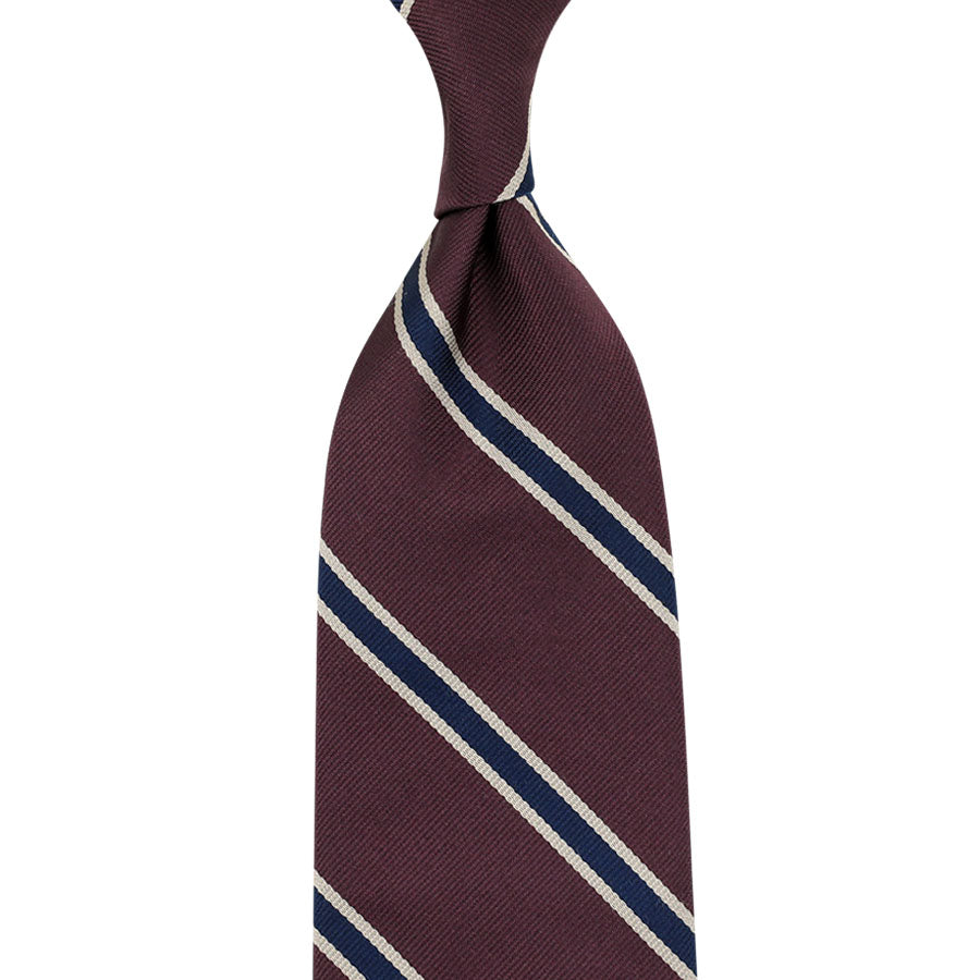 Repp Stripe Silk Tie - Eggplant - Hand-Rolled