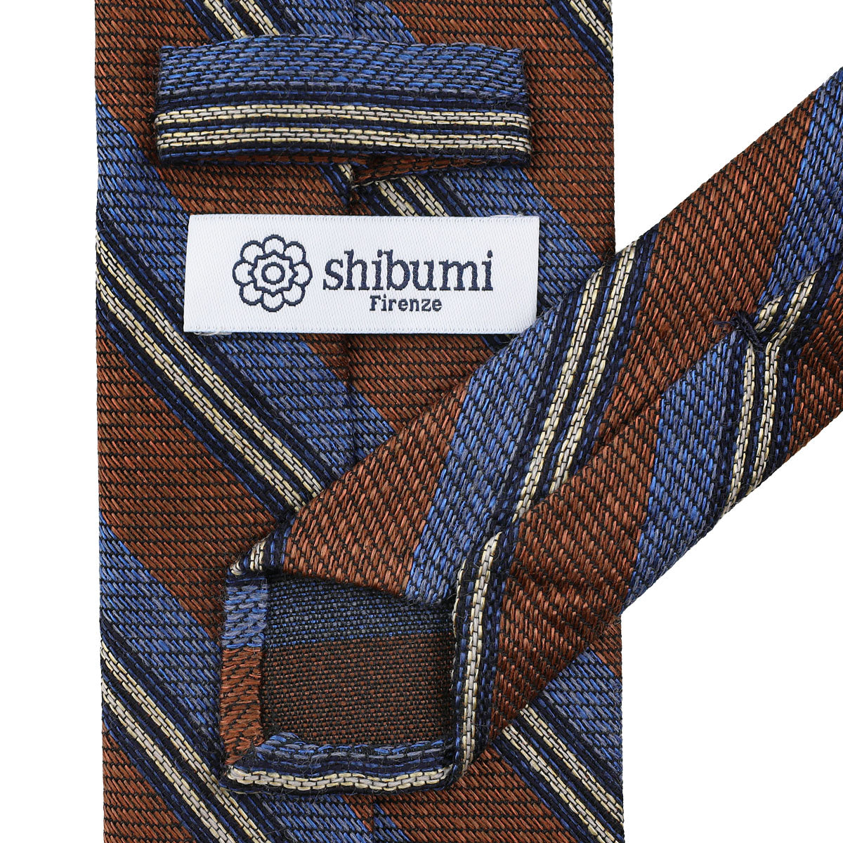 Striped Silk / Wool / Cotton Tie - Rust / Blue / Navy