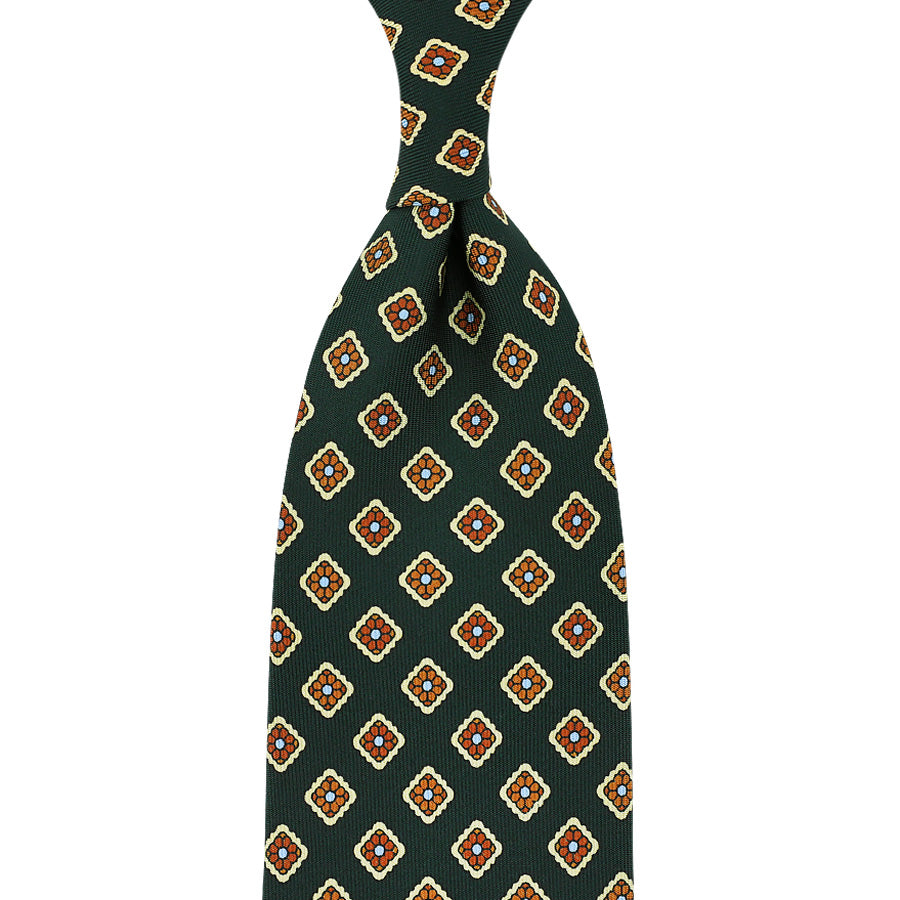 Floral Printed Silk Tie - Madder Green - Hand-Rolled