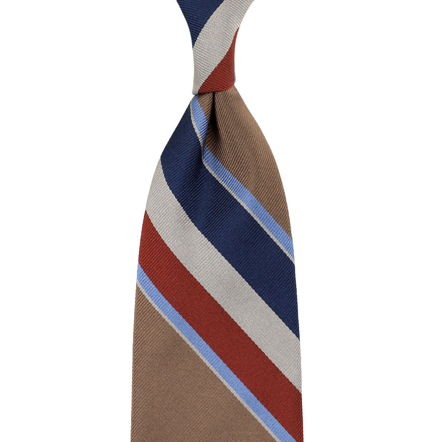 Repp Stripe Silk Tie - Beige / Navy / Rust / Sky Blue