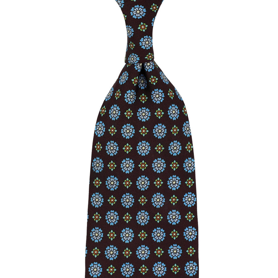 Floral Printed Silk Tie - Eggplant - Hand-Rolled