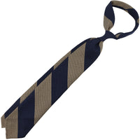 Block Stripe Wool/Silk Grenadine Tie - Navy / Beige - Hand-Rolled