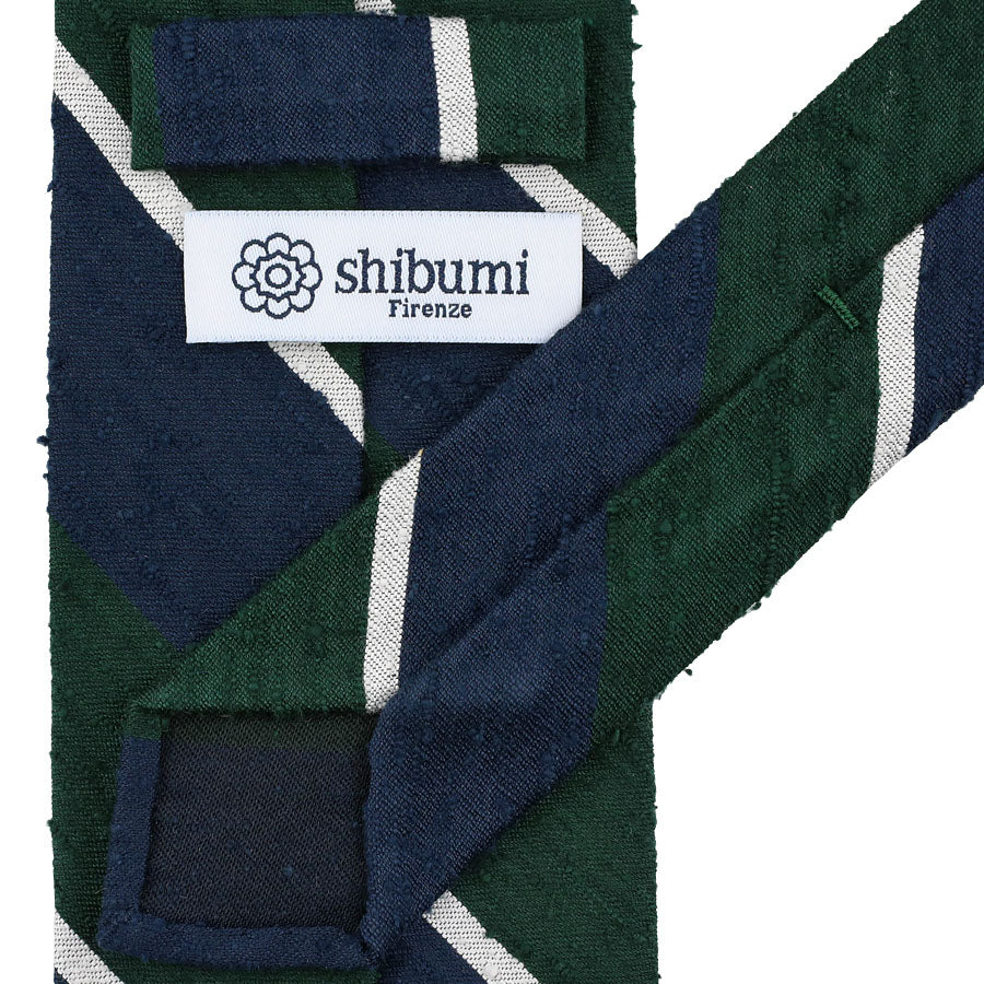 Striped Shantung Silk Tie - Navy / Green / White