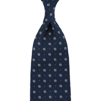 Floral Fina Grenadine Silk Tie - Navy - Hand-Rolled