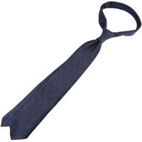 Plain Shantung Silk Tie - Navy - Hand-Rolled