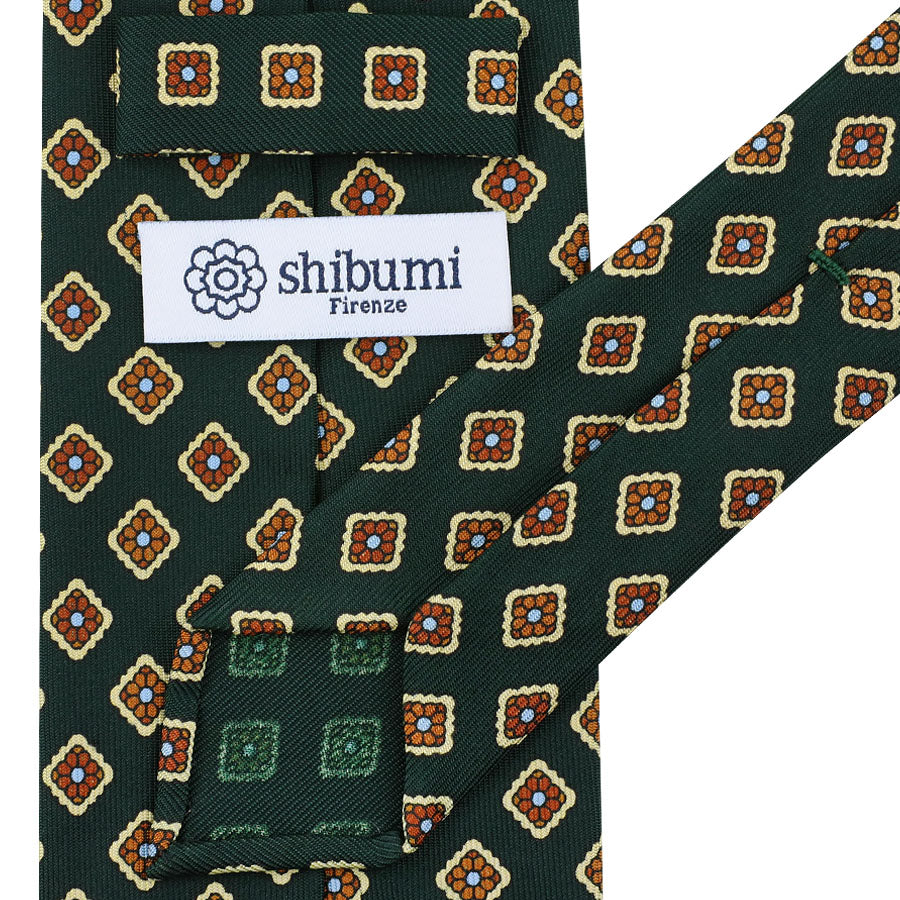 Floral Printed Silk Tie - Madder Green - Hand-Rolled