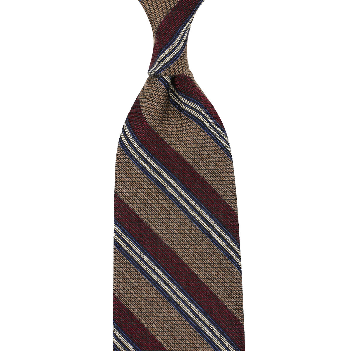 Striped Silk / Wool / Cotton Tie - Beige / Burgundy / Navy