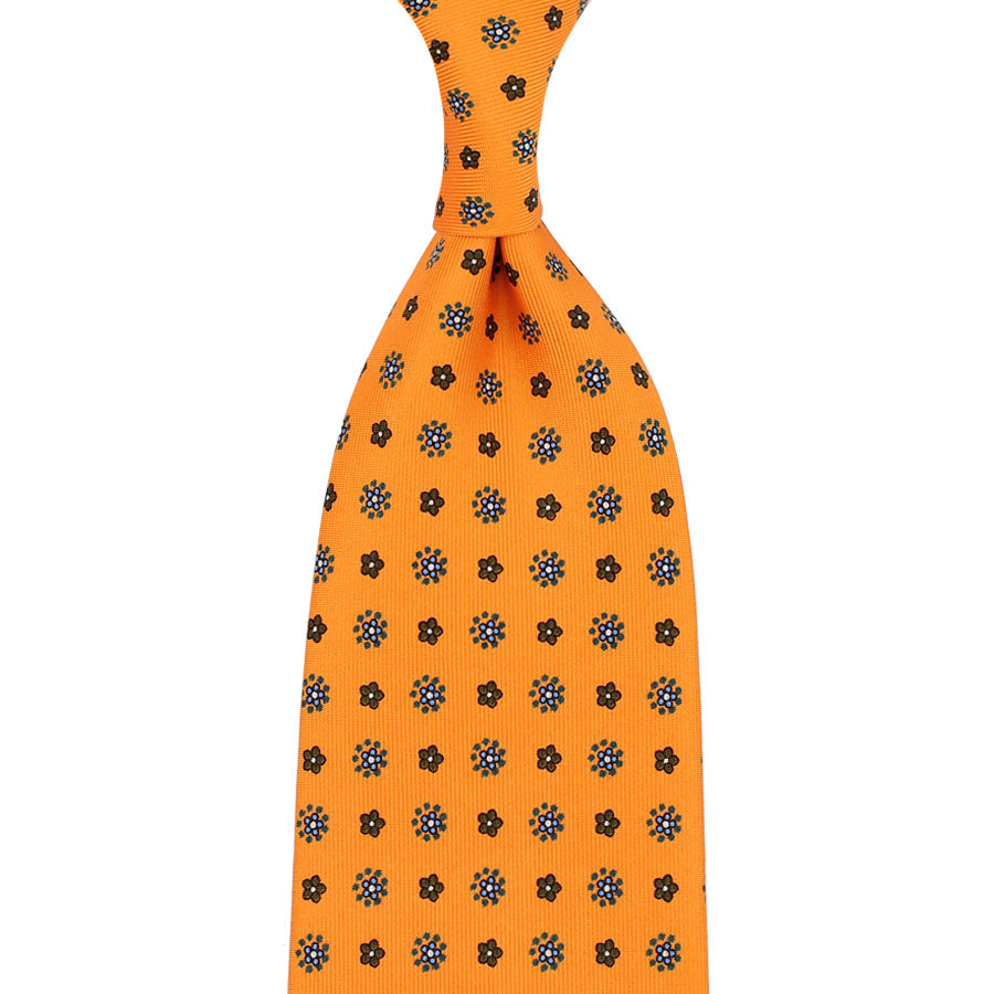 Floral Printed Silk Tie - Melon - Hand-Rolled