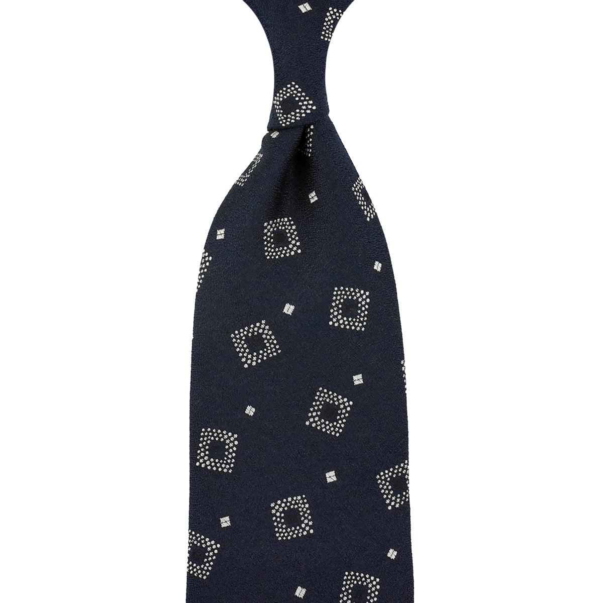 Geometrical Boucle Silk Tie - Navy - Hand-Rolled