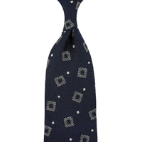 Geometrical Boucle Silk Tie - Navy - Hand-Rolled