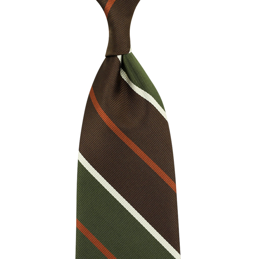 Japanese Repp Stripe Silk Tie - Brown / Olive