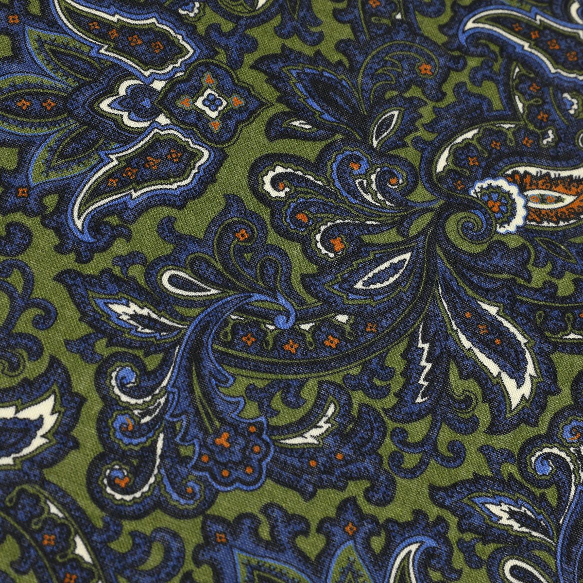 Paisley Motif Wool / Silk Pocket Square - Green / Blue- 40x40cm