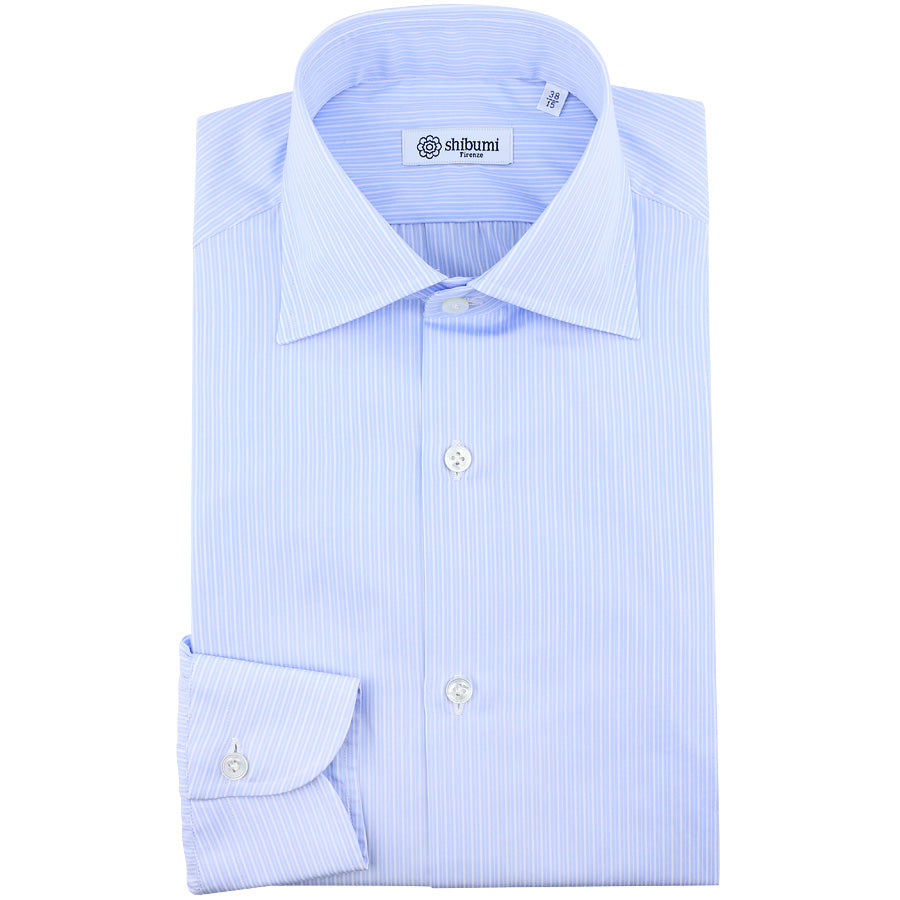 Poplin Semi Spread Shirt - Sky Blue / White - Ticking Stripe