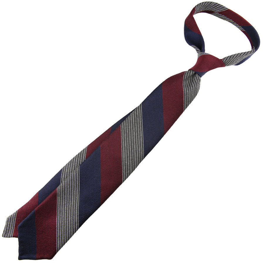 Triple Block Stripe Wool / Silk Tie - Navy / Burgundy / Ivory