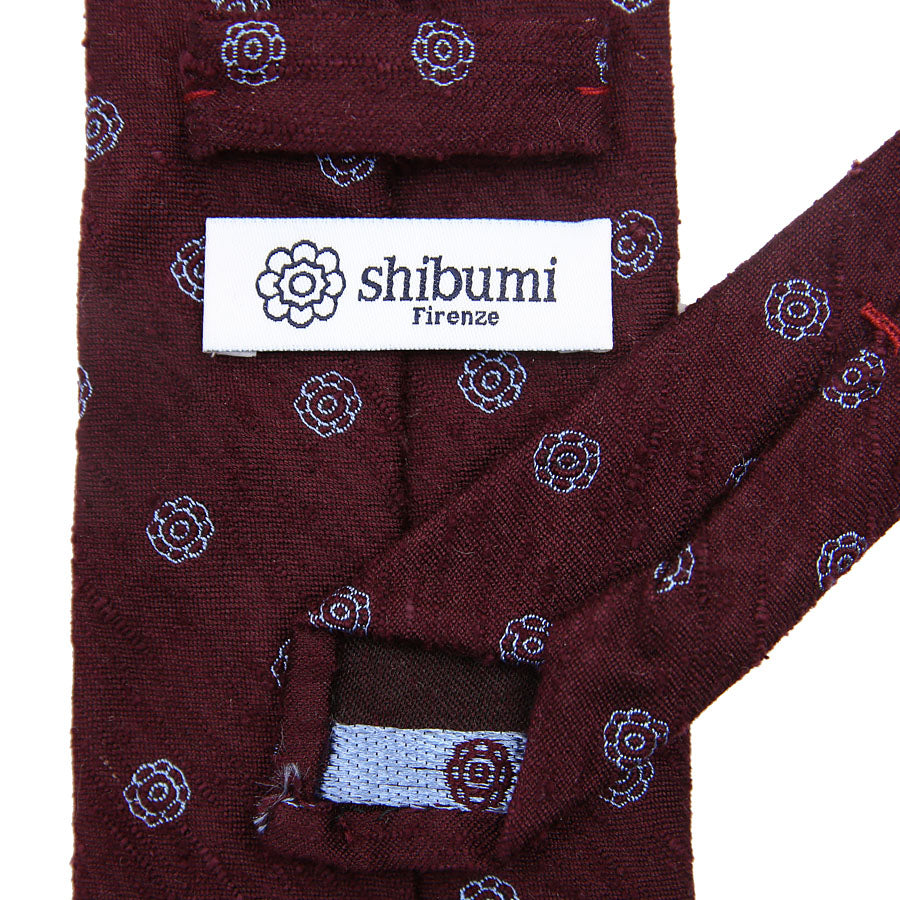 Shibumi-Flower Shantung Silk Tie - Burgundy - Hand-Rolled