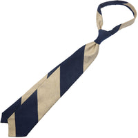 Block Stripe Shantung Silk Tie - Navy / Cream - Hand-Rolled