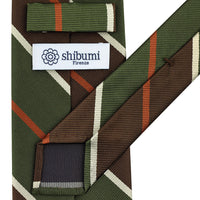 Japanese Repp Stripe Silk Tie - Brown / Olive