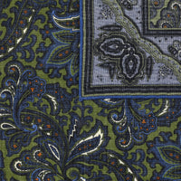 Paisley Motif Wool / Silk Pocket Square - Green / Blue- 40x40cm