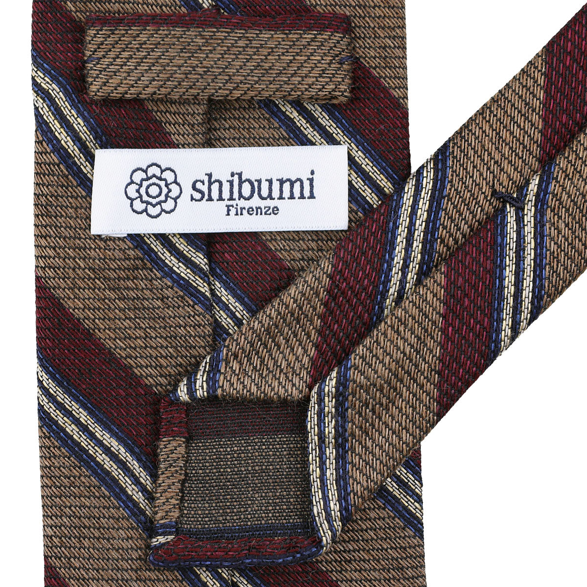 Striped Silk / Wool / Cotton Tie - Beige / Burgundy / Navy
