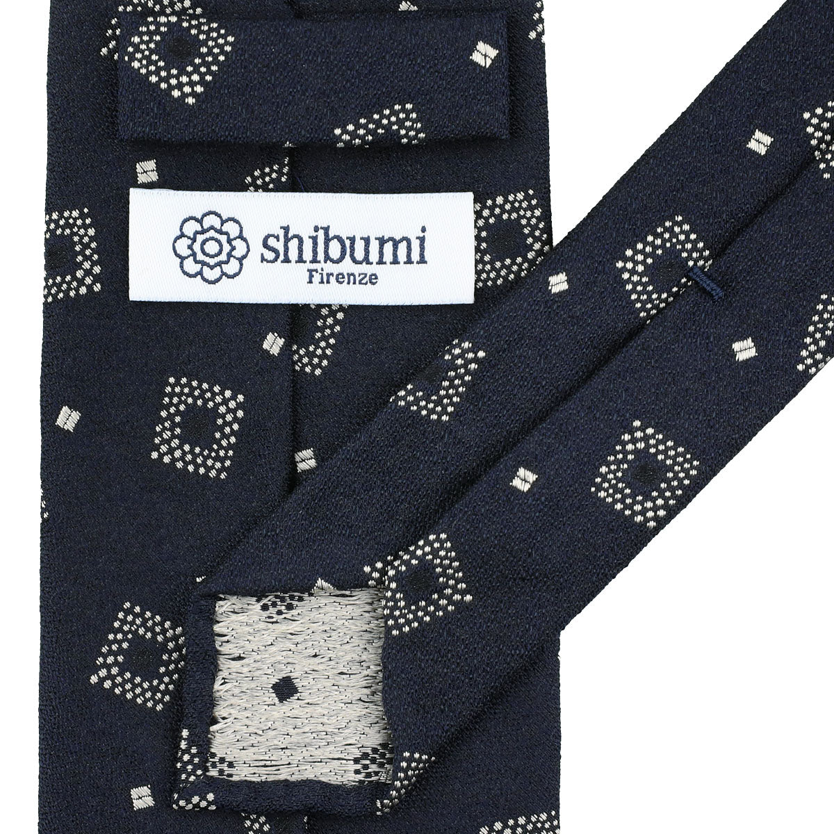Geometrical Boucle Silk Tie - Navy - Hand-Rolled