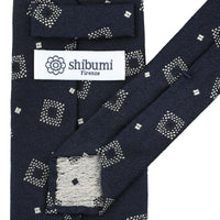 Geometrical Boucle Silk Tie - Navy - Hand-Rolled