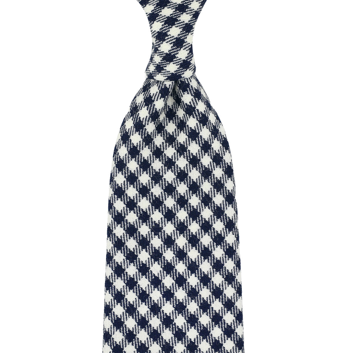 Houndstooth Wool Tie - Navy / White - Hand-Rolled