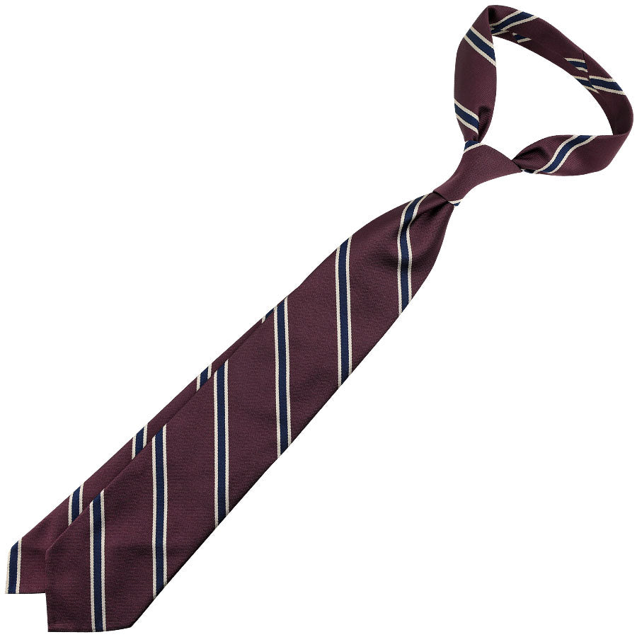 Repp Stripe Silk Tie - Eggplant - Hand-Rolled