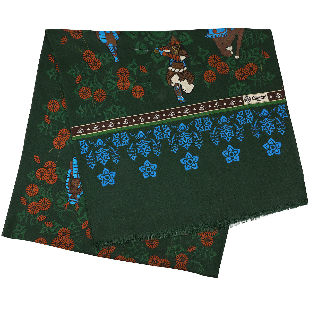 Samurai Printed Wool / Silk Scarf - Forest