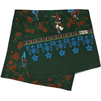 Samurai Printed Wool / Silk Scarf - Forest