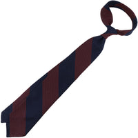 Block Stripe Wool/Silk Grenadine Tie - Navy / Burgundy - Hand-Rolled