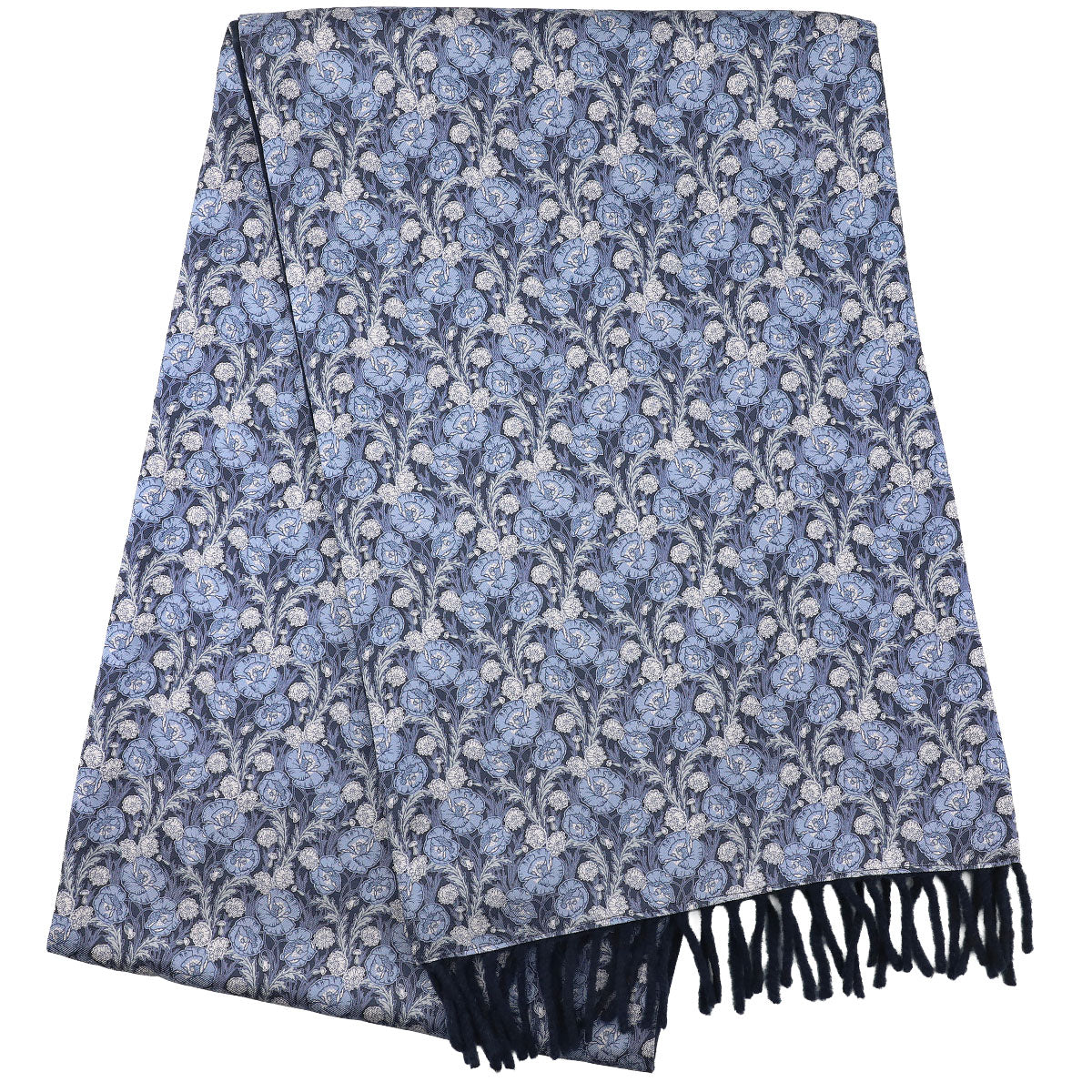 Printed Silk / Cashmere Scarf - Blue / Navy
