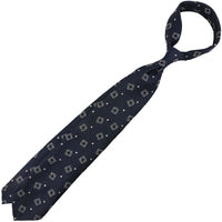 Geometrical Boucle Silk Tie - Navy - Hand-Rolled