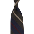 Striped Wool / Silk Tie - Navy / Brown - Hand-Rolled