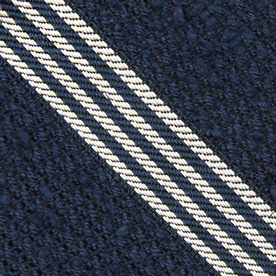 Striped Shantung Grenadine Bespoke Tie - Navy