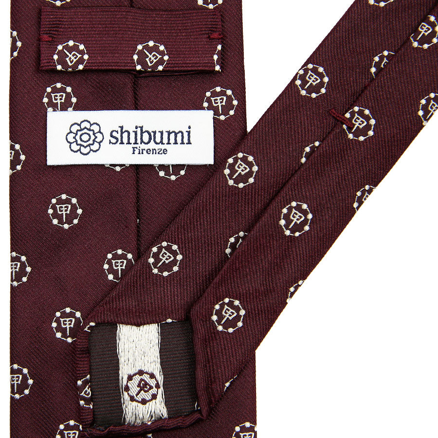 Gion Crest Jacquard Silk Tie - Burgundy - Hand-Rolled