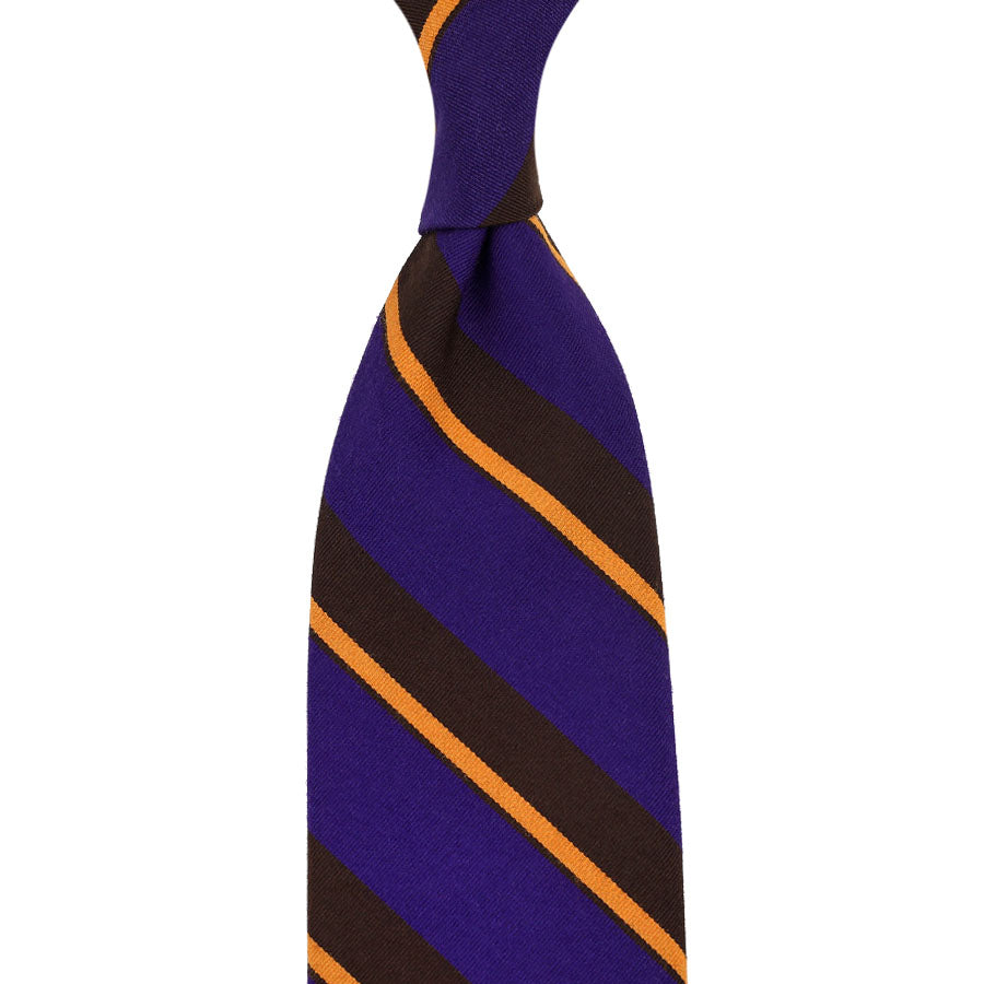 Mogador Striped Wool / Cotton Tie - Purple / Brown - Hand-Rolled