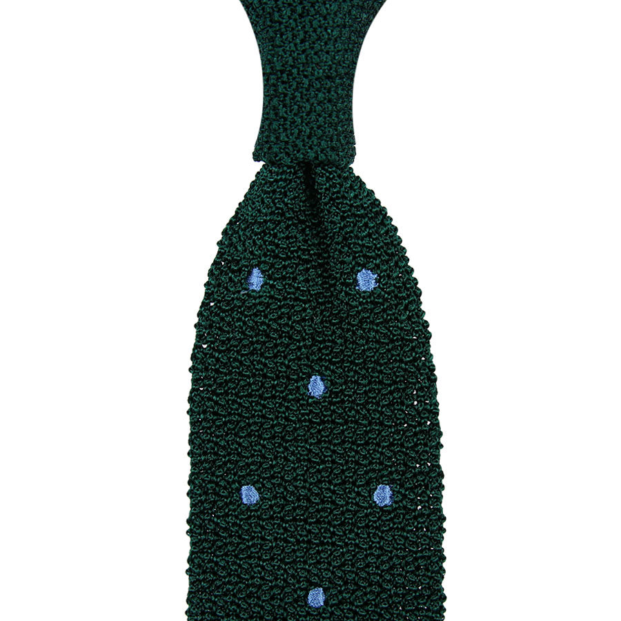 Crunchy Silk Knit Tie - Forest / Blue Dots