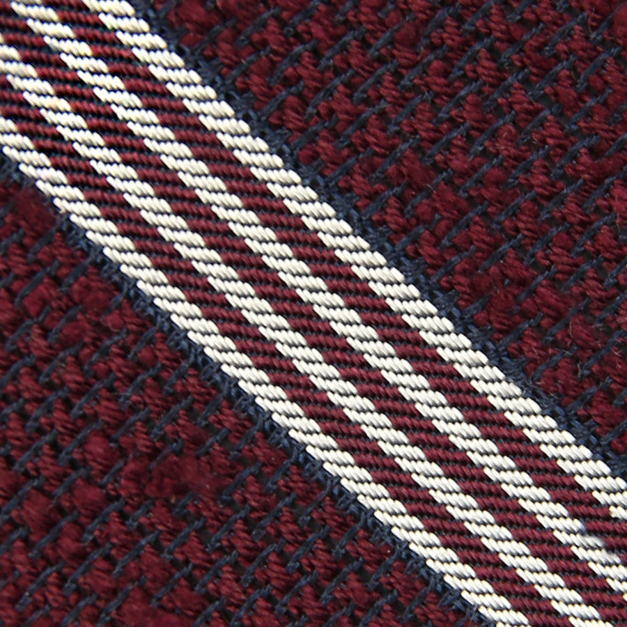 Striped Shantung Grenadine  Bespoke Tie - Burgundy